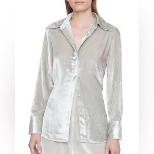 Vince Womens Silver Gray Velvet Button-Up Blouse Top XL
